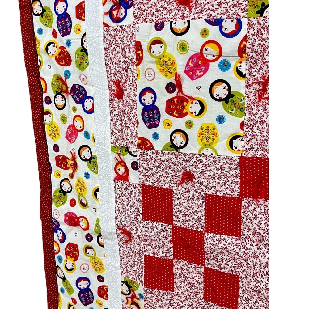 Handmade Matryoshka Russian Doll Patchwork Quilt Red White Novelty Throw Blanket